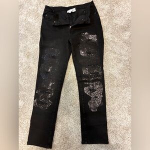 Diane Gilman Black Glitter Skinny Jeans.